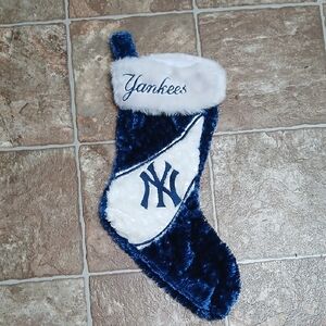 Yankees Blue Graphic Christmas Stocking Faux Velvet White